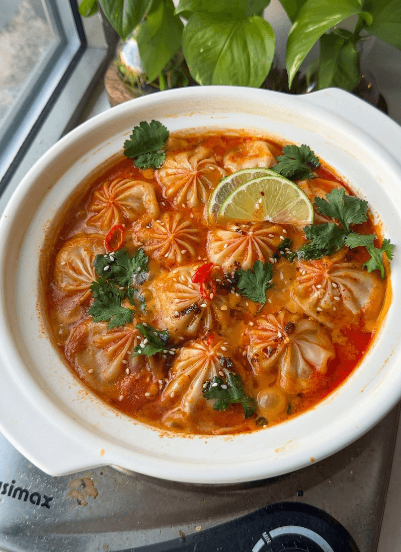 Soup Dumplings in Creamy Thai Red Curry Soup