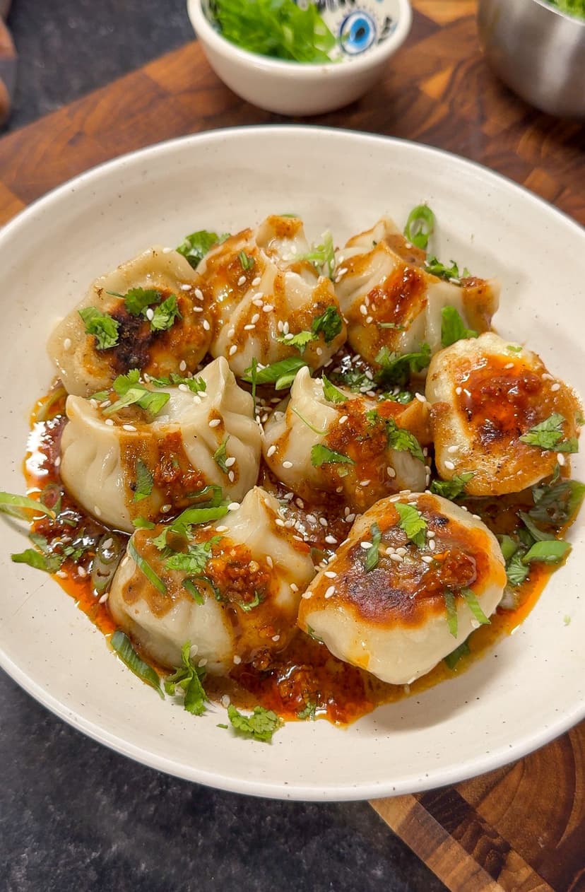 Panfried Dumplings with a HK Style Satay Sauce