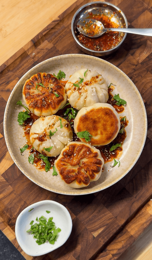 Pork & Coriander ‘baos’ with hack