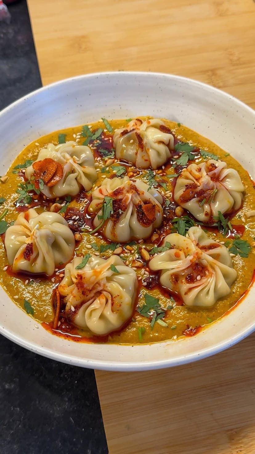 Chicken Momo with Momo Achar