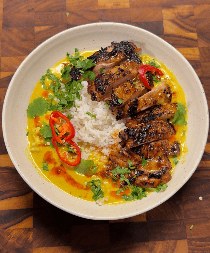 Lemongrass & Coconut Brothy Rice with Sticky Soy Chicken